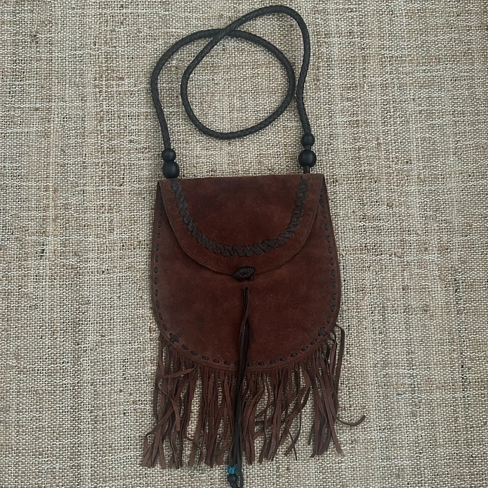 Lucky Brand Foxy Lady Fringe Brown Suede Crossbody Purse Bag - Picture 1 of 11